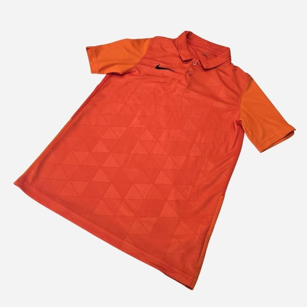 Nike Polo Shirt dry fit Orange geometric triangle pattern kids- Medium
